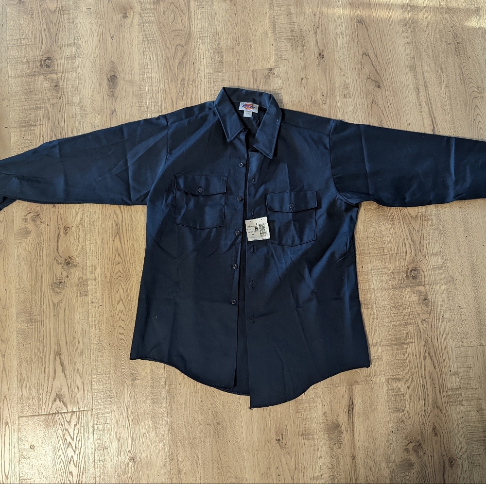 Men's Vintage Dickies Work Shirt Long Sleeve Navy New with Tags